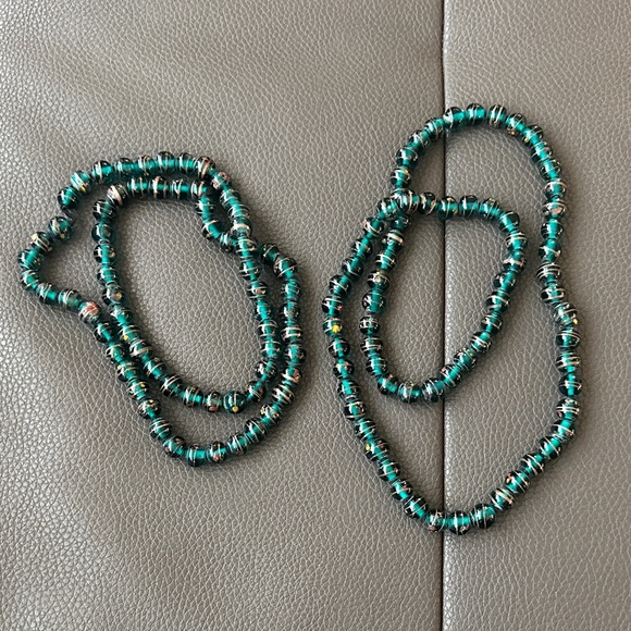 Vintage Hand Painted Glass 32” Necklaces - Picture 2 of 6